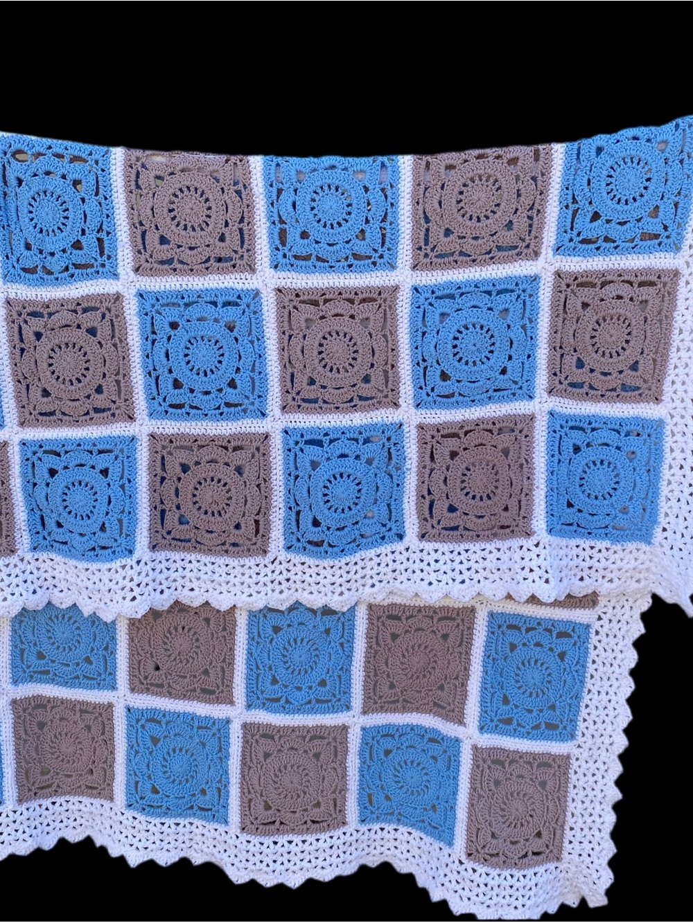 Handmade Crochet Granny square Blanket in Blue, Purple & White